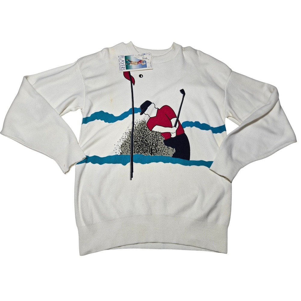 Players by Van Heusen Golf Graphic Sweater White Men's Medium Cotton‎